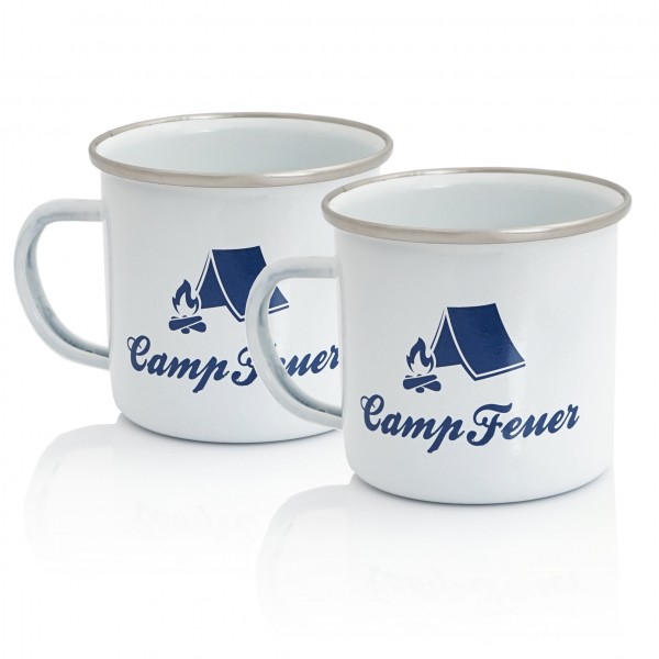 CampFeuer Emaille Tasse (2 Stück) | 350 ml | Emaillebecher für Camping, Outdoor