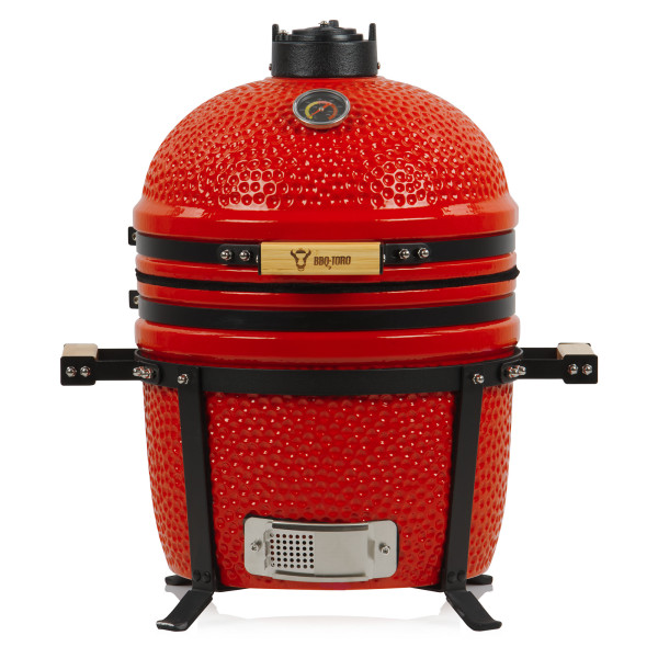 BBQ-Toro Kamado Grill Holzkohlegrill Ø 39 cm "SHIRO" mit Thermometer und Holzgriffen, Rot