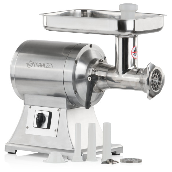 Mahlzeit Edelstahl Fleischwolf elektrisch silber 450W 75kg/h mit Wurstfülleraufsätzen Wurstmaschine