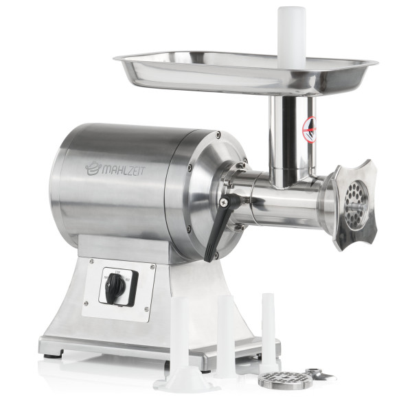 Mahlzeit Edelstahl Fleischwolf elektrisch silber 650W 150kg/h mit Wurstfülleraufsätzen Wurstmaschine