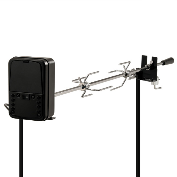 BBQ-Toro Grillspieß Set 93,5 cm, 2 Fleischnadeln, Grillspieß mit Motor, Hähnchen Ständer, Drehspieß