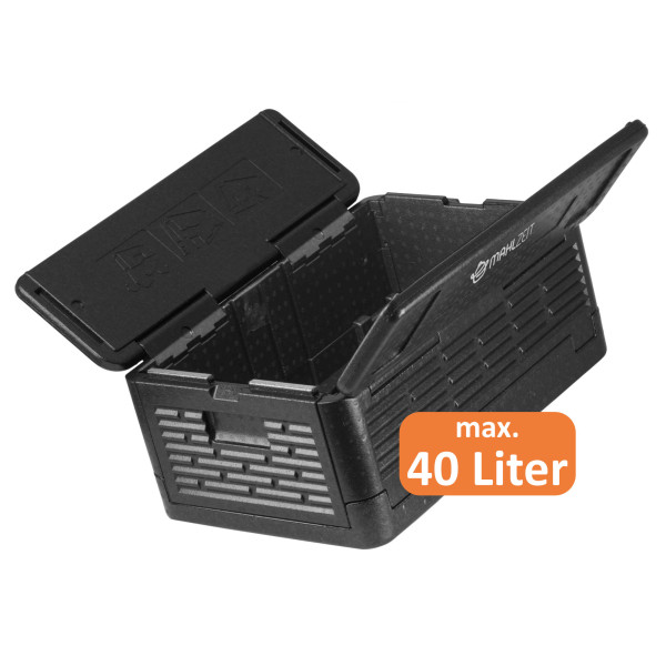 Mahlzeit Thermobox faltbar, 60 x 40 x 25,5 cm, 40 L, Schwarz, Styroporbox für kalte und warme Speise