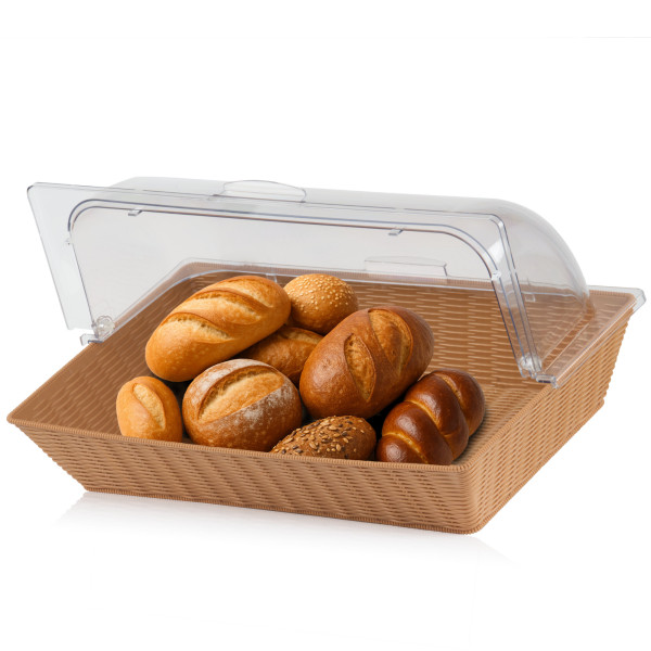 Mahlzeit Rattan Brotkorb mit Rolltop-Deckel, 54 x 36 x 26 cm, geflochtener Korb für Brot und Obst