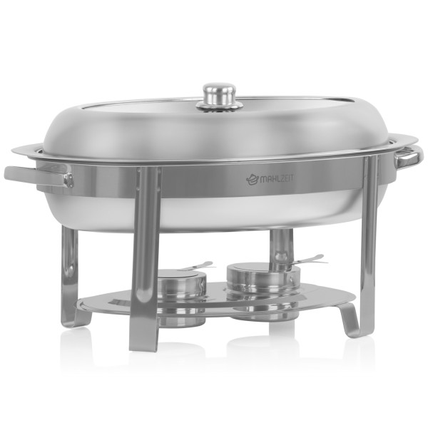 Mahlzeit Edelstahl Chafing Dish oval 5 Liter mit Sichtfenster, Speisenwärmer für Buffet Catering