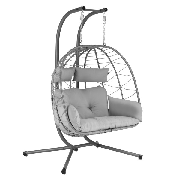 HinHocker Hängesessel für 2 Personen mit Gestell, Grau, XXL Hängeschaukel Indoor und Outdoor