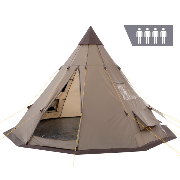 CampFeuer Tipi Zelt Spirit für 4 Personen, 3000 mm Wassersäule, Braun, Indianerzelt für Camping