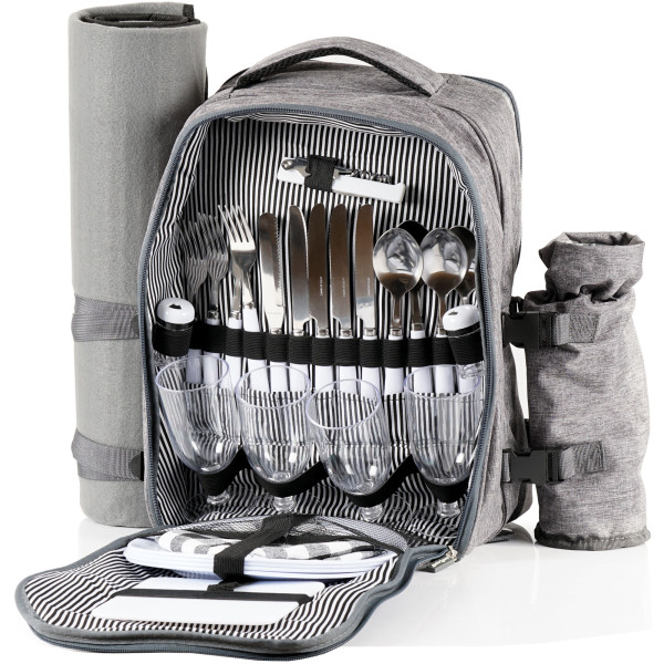 CampFeuer Picknickrucksack für 4 Personen, Grau, leicht und wasserdicht, Campingrucksack