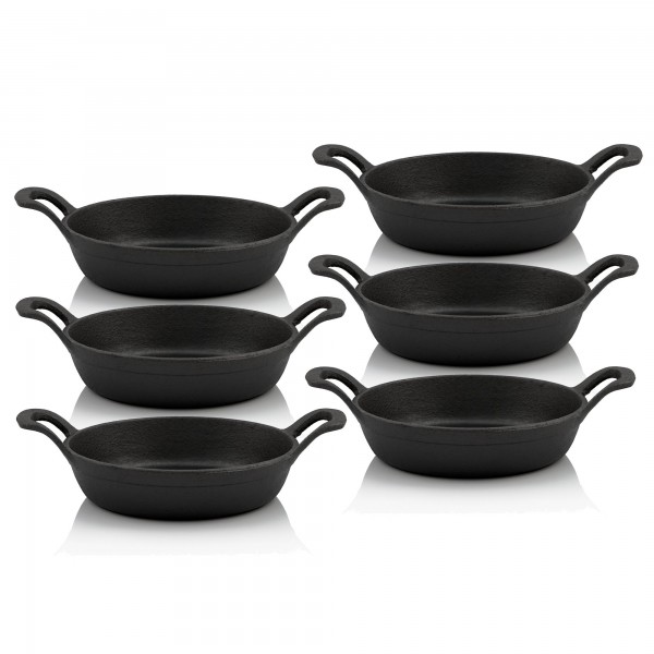 BBQ-Toro Gusseisen Servierpfännchen Set, 6 Stück, Ø 20 cm, rund, Gusspfanne, Bratpfanne