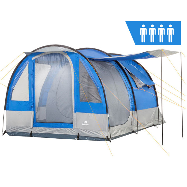 CampFeuer Zelt Smart für 4 Personen | Blau/Grau, Tunnelzelt 2000 mm Wassersäule