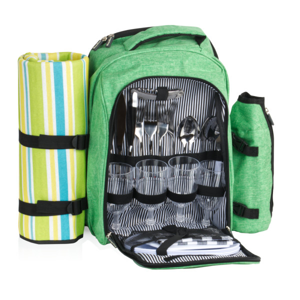 CampFeuer Picknickrucksack 32-teilig, Picknickset für 4 Personen, mintgrün meliert, Freizeitrucksack