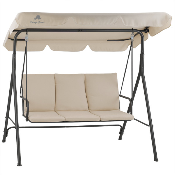 HinHocker Hollywoodschaukel 3-Sitzer mit Sonnendach, Beige, bis 250 kg belastbar, Gartenschaukel