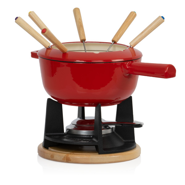 Mahlzeit 13-teiliges Gusseisen Fondue Set für 6 Personen, 2 L, emailliert, mit Brenner und Gabeln