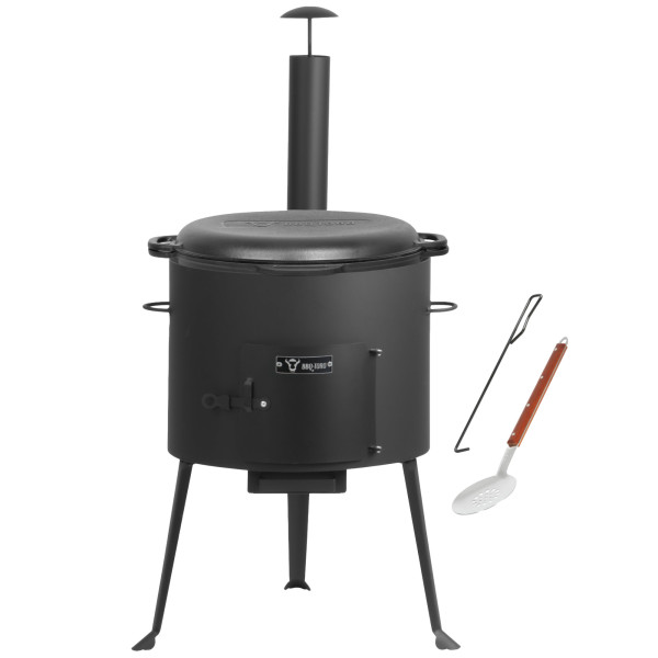 BBQ-Toro Gusseisen Kazan 19 L mit Kazan Ofen Ø 44 cm, Gusstopf mit Deckel, Gulaschkessel, Feuertopf