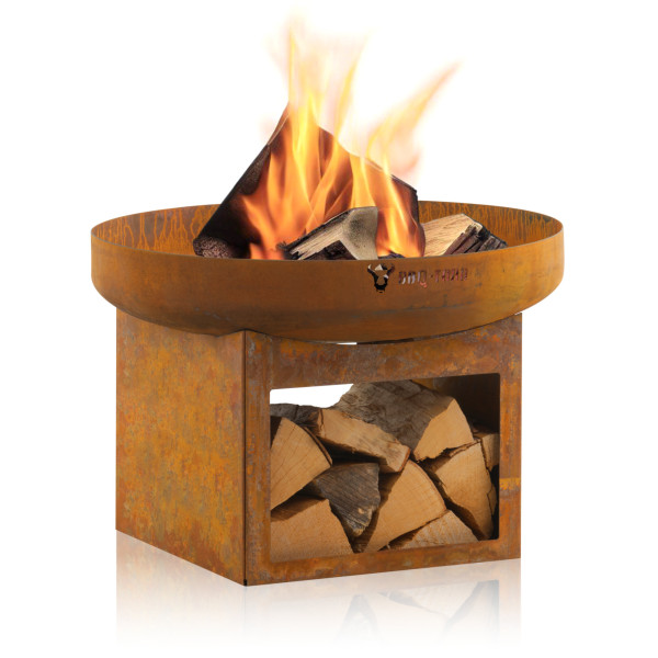 BBQ-Toro Feuerschale Ø 60 cm, Rostoptik, Outdoor Feuerstelle mit Holzlagerfach